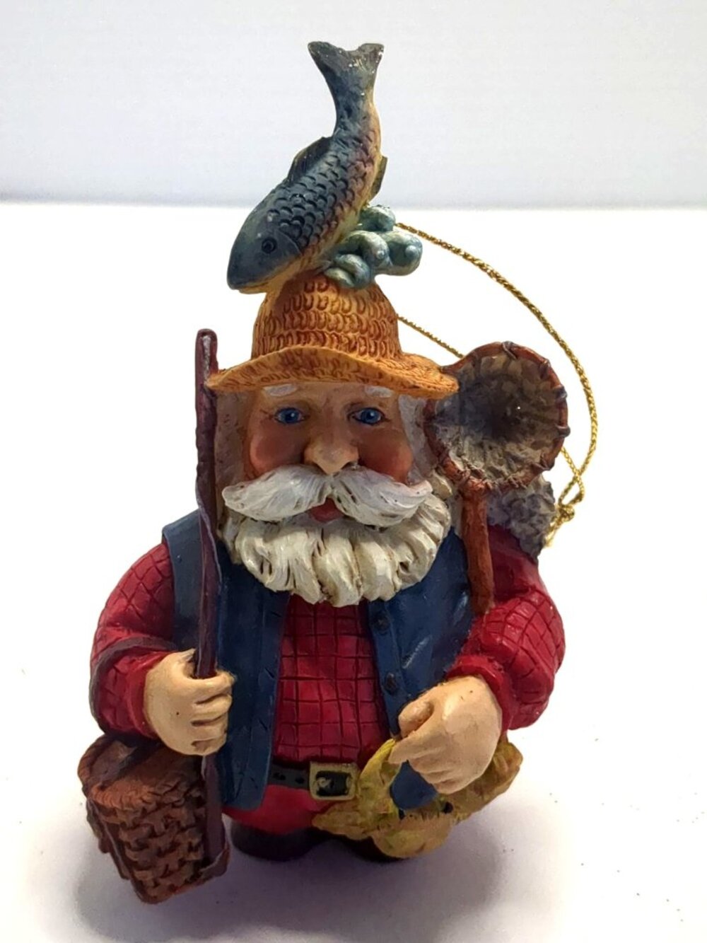 Vtg. Detailed Fisherman Ornament Crab & Fish Hat Resin Figurine Vintage Christm